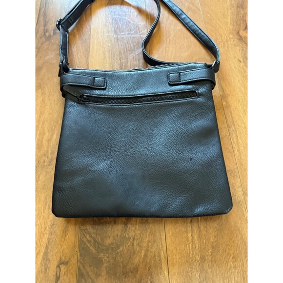 Gussaci Black Leather Crossbody Bag Adjustable Strap & Multiple Zipper - Picture 2 of 7